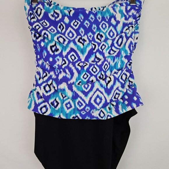 Beach Diva Women's One Piece Swimsuit Size 12 Blue Strapless Padded Swim - Picture 5 of 7